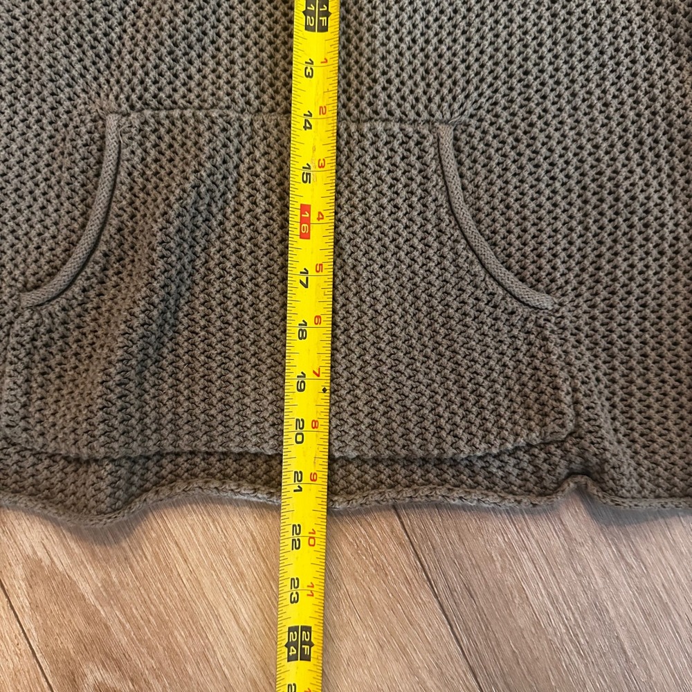 Chicos Cotton Open Knit V-Neck Sweater Olive Taupe Kangaroo Pocket Size 1 M - Picture 6 of 7